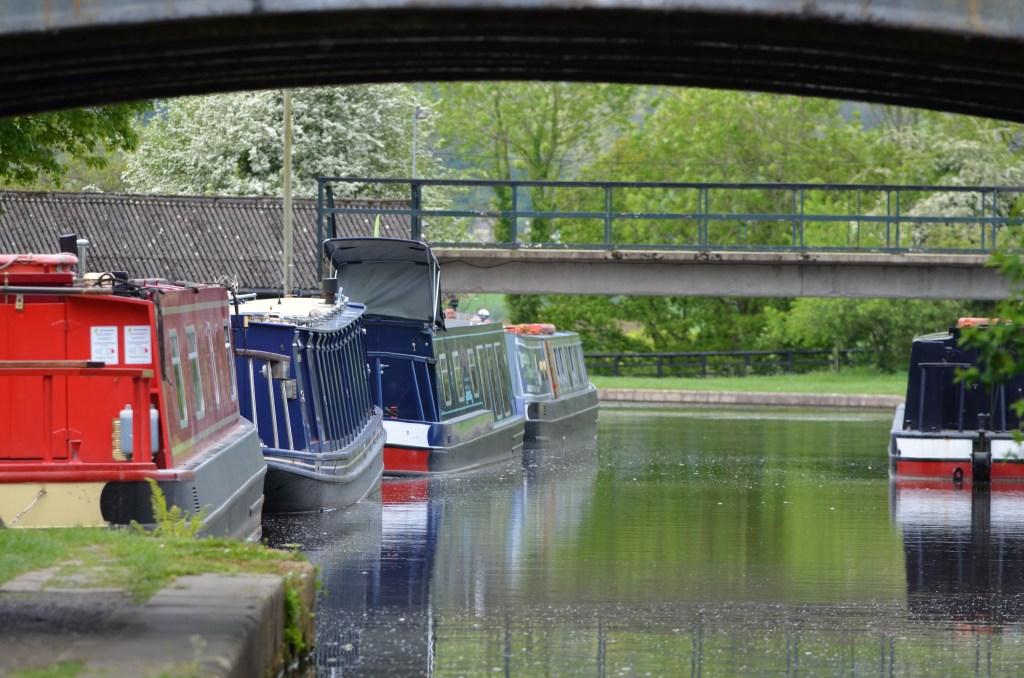 Narrowboats moored